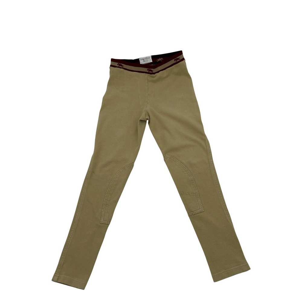 Sigma Kids Tan Equestrian Riding Breeches Pants Beige Burgundy Size 16 JPC Brand
